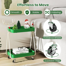 Load image into Gallery viewer, Reindeer Side Table 2-Tier Christmas Rolling Cart with Metal Frame and Wheels
