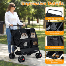 Load image into Gallery viewer, Double Pet Stroller, Foldable Dog Travel Pushchair Cat Buggy with 2 Carriers
