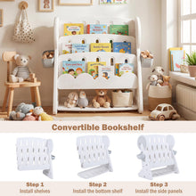 Load image into Gallery viewer, Kids Bookshelf, 4-Tier Book Display Rack with 2 Storage Boxes and Reversible Bottom Shelf
