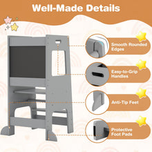 Load image into Gallery viewer, Kids Step Stool, Toddler Kitchen Helper Stand Baby Tower with Adjustable Height, Safety Rail &amp; Chalkboard
