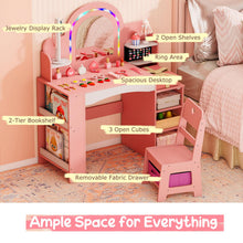 Load image into Gallery viewer, Kids Vanity Desk with Mirror and Open Storage Shelves
