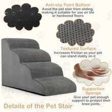 Load image into Gallery viewer, 4 Steps Dog Stairs Non-Slip Pet Ladder with Removable Cover Gray
