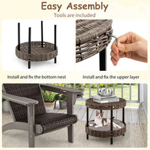 Load image into Gallery viewer, 2-tier Rattan Cat Nest Wicker Kitten House Indoor and Outdoor Elevated Pet Shelter
