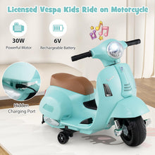 Load image into Gallery viewer, Kids Electric Motorbike, 6V Battery Powered Licensed Vespa Motorcycle with Training Wheels
