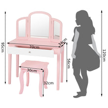 Load image into Gallery viewer, Kids Vanity Table and Stool Set, Wooden Children Dressing Table
