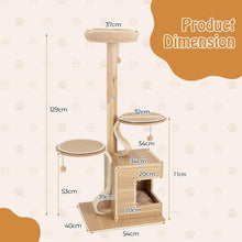 Load image into Gallery viewer, Wooden Cat Tree, 129cm Tall Cat Tower
