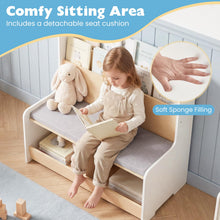 Load image into Gallery viewer, Kids Toy Storage Unit with Bench, Wooden Children Bookcase with 2 Cubbies
