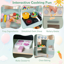 Load image into Gallery viewer, Kids Play Kitchen, Wooden Toy Kitchen with Stoves, Oven, Chalkboard
