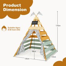 Load image into Gallery viewer, Large Teepee Tent, Wooden Play Tent with Removable Chalkboard, Washable Flags and Door Curtains
