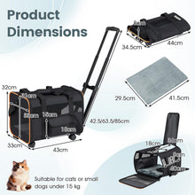 Load image into Gallery viewer, Pet Carrier with Wheels, Foldable Pet Carrier with Telescopic Handle, Shoulder Strap, Washable Pad, Safety Leash

