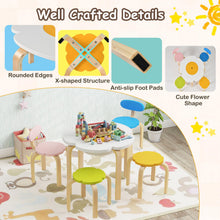 Load image into Gallery viewer, Flower-shaped Children Table Set Wooden Play and Activity Table with 2 Colorful Chairs and Stools-Multicolor
