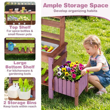 Load image into Gallery viewer, Kids Mud Kitchen, Garden Potting Bench with 2 Planting Pots, 2 Storage Bins, 2 Trowels, 1 Rake
