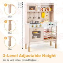 Load image into Gallery viewer, Wooden Kids Kitchen, Height Adjustable Toy Kitchen with Stoves, Microwave, Oven, Storage Shelves
