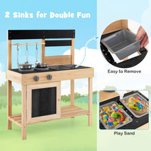 Load image into Gallery viewer, Mud Kitchen, Fir Wood Outdoor Play Kitchen with 2 Removable Sinks, Storage Shelves
