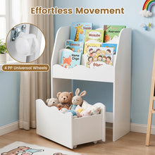 Load image into Gallery viewer, Toy Storage Organizer, 3-Tier Kids Bookcase with Rolling Drawer
