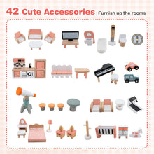 Load image into Gallery viewer, Kids Dollhouse, 3-Storey Wooden Dolls House with 8 Rooms, Stairs, Balcony &amp; 42pcs Furniture Accessories
