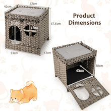 Load image into Gallery viewer, Foldable 2-tier Rattan Cat Litter Box Enclosure with Litter Mat
