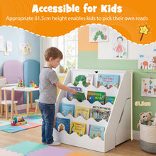 Load image into Gallery viewer, Kids Bookshelf, Wooden Toddler Book Toy Storage Organizer with Rolling Drawer Cart
