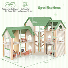 Load image into Gallery viewer, Kids Dollhouse, 3-Storey Wooden Dolls House with 6 Simulated Rooms
