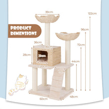 Load image into Gallery viewer, Cat Tree, 122cm Cattail Cat Tower with Sisal Scratching Posts, Perch, Cat Condo &amp; Bed
