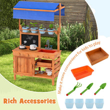 Load image into Gallery viewer, Kids Mud Kitchen, Fir Wood Children Potting Bench Table with Adjustable Canopy
