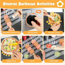Load image into Gallery viewer, Kids BBQ Grill Playset, Wooden Toy Kitchen with Flip-Top Grill Covers
