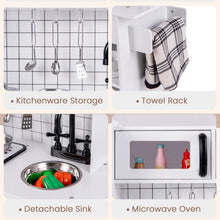 Load image into Gallery viewer, Kids Play Kitchen, Wooden Toy Kitchen with Stoves, Sink, Lights, Sounds, Water Dispenser
