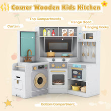 Load image into Gallery viewer, Kids Play Kitchen, Wooden Corner Pretend Kitchen with Lights &amp; Sounds, Pull-Out Trash Can
