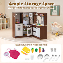 Load image into Gallery viewer, Kids Corner Kitchen, Wooden Play Kitchen with Stoves, Microwave, Oven, Telephone, Range Hood, Ice Maker, Chalkboard
