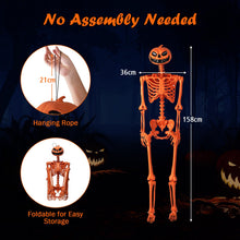 Load image into Gallery viewer, Orange Halloween Skeleton with Pumpkin Head and Movable Joints
