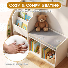 Load image into Gallery viewer, Kids Reading Nook with Bench Wooden Toddler Bookcase with 3 Storage Cubbies
