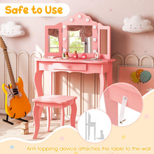Load image into Gallery viewer, Kids Vanity Table and Stool Set, 2-in-1 Children Dressing Table
