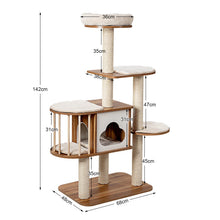 Load image into Gallery viewer, 5-Tier Wooden Cats Play Tower with Perch Platform Condo
