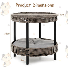 Load image into Gallery viewer, 2-tier Rattan Cat Nest Wicker Kitten House Indoor and Outdoor Elevated Pet Shelter
