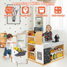 Load image into Gallery viewer, Pretend Play Grocery Store Set with Shopping Cart and 2 Chalkboards
