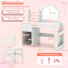 Load image into Gallery viewer, Kids Vanity Table and Chair Set, Children Study Desk with Lighted Mirror
