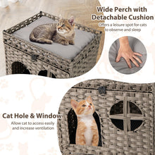 Load image into Gallery viewer, Foldable 2-tier Rattan Cat Litter Box Enclosure with Litter Mat
