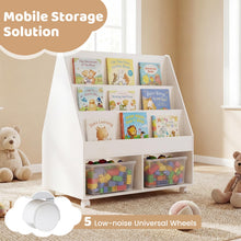Load image into Gallery viewer, Kids Bookshelf, Double-Sided Children Bookcase with Wheels
