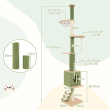 Load image into Gallery viewer, Floor to Ceiling Cat Tree, 5 Tier Tall Cat Tower with 218-270cm Adjustable Height
