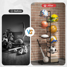 Load image into Gallery viewer, Sports Equipment Organizer Display Rack with Basket and 7-Tier Detachable Stand
