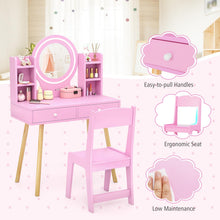 Load image into Gallery viewer, Wooden Girls Dressing Tables with 2-Color LED Lighted Mirror
