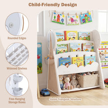 Load image into Gallery viewer, Kids Bookshelf, 4-Tier Book Display Rack with 2 Storage Boxes and Reversible Bottom Shelf

