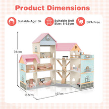 Load image into Gallery viewer, Kids Dollhouse, 3-Storey Wooden Dolls House with 8 Rooms, Stairs, Balcony &amp; 42pcs Furniture Accessories
