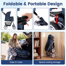 Load image into Gallery viewer, Pet Stroller, 4 Wheels Foldable Dog Pushchair Cat Pram with Adjustable Canopy
