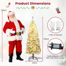 Load image into Gallery viewer, 5ft Pre-lit Snow Flocked Christmas Tree, Hinged Artificial Slim Pencil Xmas Tree with Lights
