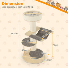 Load image into Gallery viewer, Wooden Cat Tree, 120cm Cat Climbing Tower with Thickened Sisal Scratching Posts, Sisal Carpet, Hammock, 2 Platforms &amp; Removable Pad
