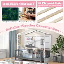 Load image into Gallery viewer, Wooden Kids Bed Frame with 2 Shelves and Guardrails
