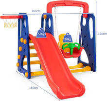 Load image into Gallery viewer, Toddler Swing and Slide Set, 4-in-1 Children Climber and Swing Set with Basketball Hoop
