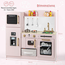 Load image into Gallery viewer, Kids Wooden Kitchen Playset Pretend Play with Chalkboard and Ice Maker
