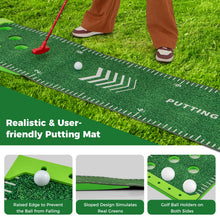 Load image into Gallery viewer, 11 FT Putting Green Mat with 2 Adjustable Putters 6 Balls and 12 Hole Covers for Party
